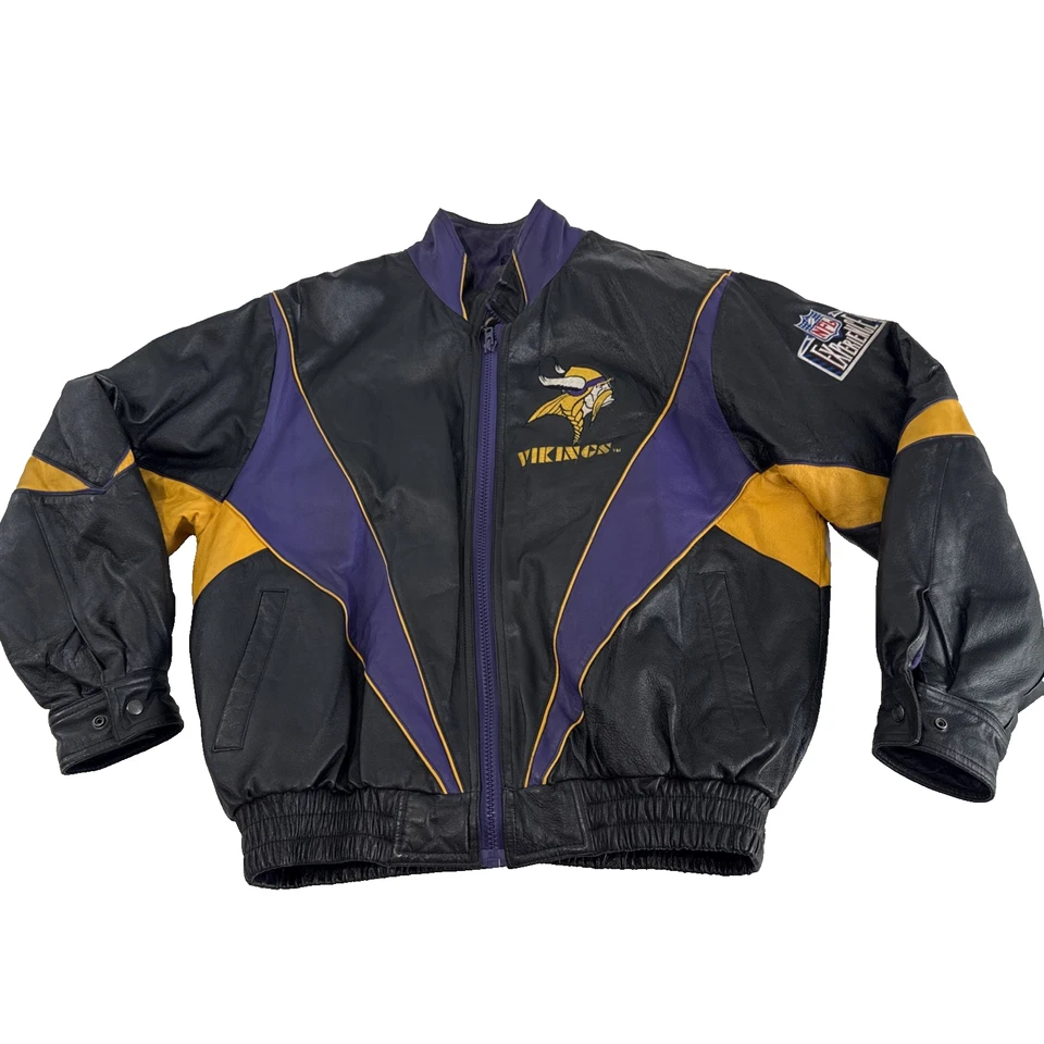 Vintage Pro Player Minnesota Vikings Leather Jacket Mens L NFL 90s Retro - Image 2 of 4