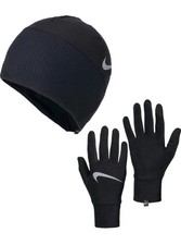 Nike Essentials Mens Running Hat And Glove Set Black Reflective Fleece Men's S/M