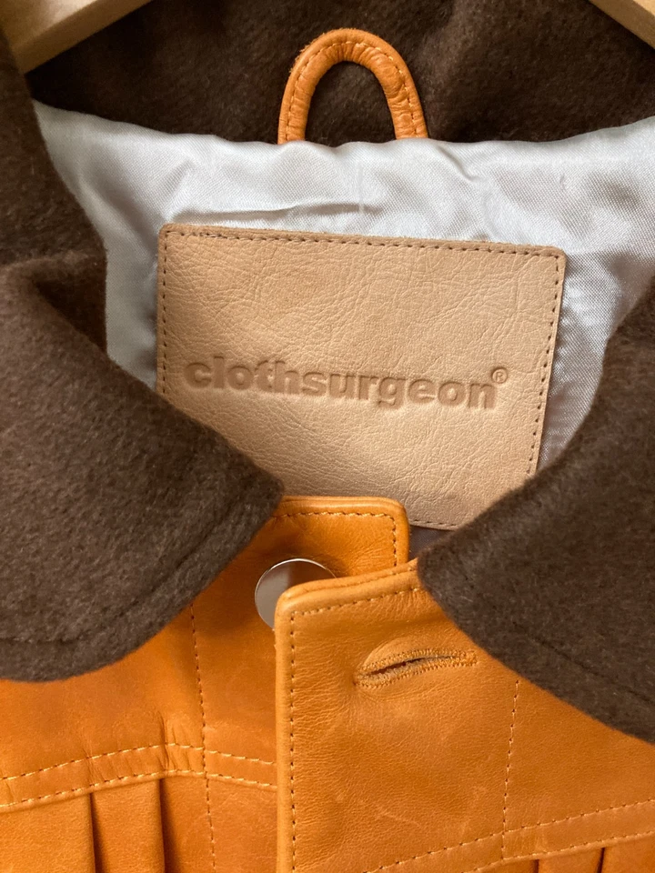 Chaqueta de cuero de cirujano de tela naranja mediana/grande hecha en Inglaterra en muy buen estado Foto 2 de 4