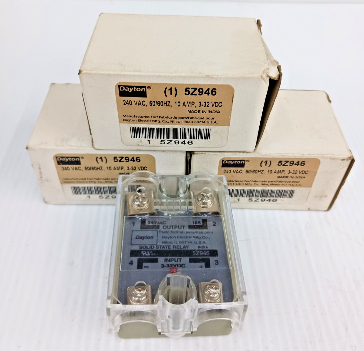 Lot of 3 New Dayton 5Z946 Solid State Relay 240 Vac 10amp 3-32 Vdc