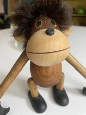 Vintage Wooden Articulated Teak Monkey Toy Denmark Hangs Jointed Zoo Line Mcm