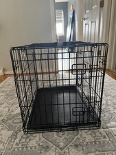 Steel Double Door Medium Dog Crate Wire Cage 30in with Plastic Tray Black