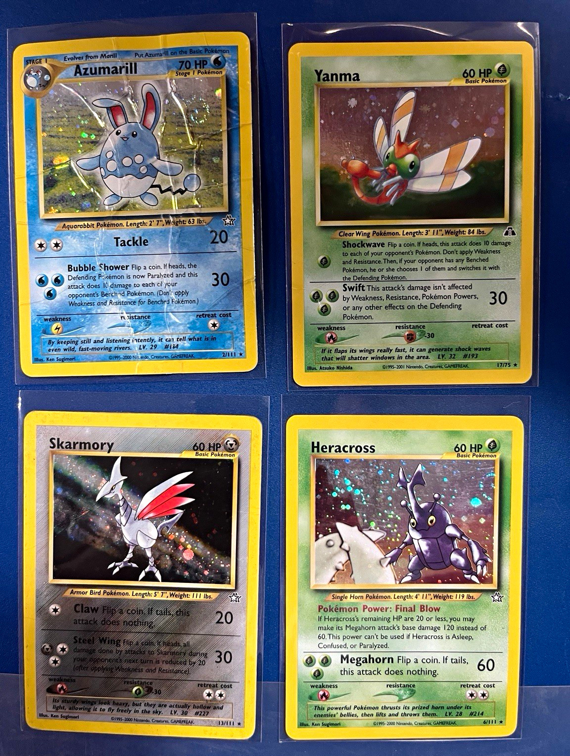Pokémon TCG Neo Genesis Holo Lot 4 Azumarill Yanma Skarmory Heracross 2000