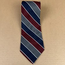 David Taylor USA Striped Neck Tie Burgundy Navy Gray Diagonal Stripe Polyester