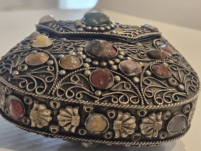 Vintage Sajai Metal Purse Handbag with Natural Agate Stones