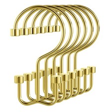 Shower Curtain Hooks Gold Rings 12 PCS Metal Double Hooks Rust Proof Rod