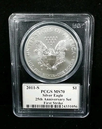 2011-S $1 BURNISHED Silver Eagle PCGS MS70 First Strike MERCANTI SIGNED 7042