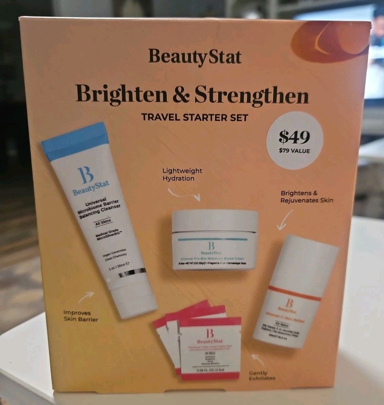 BeautyStat Brighten&Strengthen Travel Starter Set Cleanser Skin Refiner - NEW