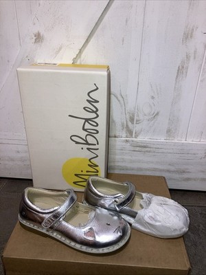 Mini Boden Girls Silver Leather Mary Janes Ballet Sz 33 US 3