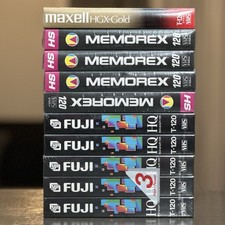 Lot of 10 Blank VHS Tapes T-120 Memorex HS, Fuji HQ, Maxell HGX - New Sealed