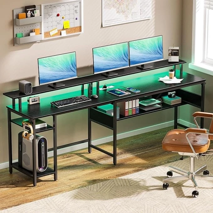 Gaming Schreibtisch L Form mit LED Steckdosen Gaming Tisch mit Monitorständer - Bild 2 von 4