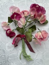 Vintage / Antique Millinery Flowers Sweet Pea Pink Blossom 6 Stems 12 Flowers