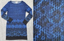 Michael Kors Dress Medium Black Blue Geometric Print Long Sleeve 18.5x34