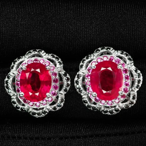 Pigeon Blood Red Ruby 7.80Ct 925 Sterling Silver Handmade White Gold Earrings