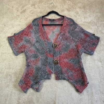 Kaktus Open-Weave Mesh Cardigan Women's L Red Gray Sheer Big Buttons Boho  Artsy | eBay