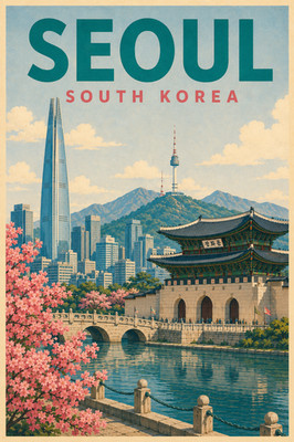 Seoul South Korea 11x17 Travel Poster Lotte World Tower Scenic Wall Art