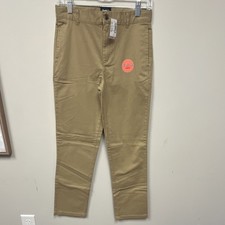 The Children's Place Boys Beige Solid Stretch Chino Pants Button Closure Size 14