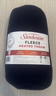 Sunbeam Fleece Heated Throw Blanket 50 × 60 Machine Washable 4 Heat Settings NEW