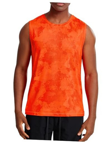 Mens Sleeveless Shirts Quick Dry Workout Athletic Running Medium Neon Orange