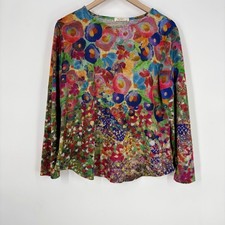 Jess & Jane Floral Impressionist Long Sleeve Top Size L Multicolor Made in USA