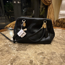 Coach Black Satchel Top Handle Zip Gold Hardware Detachable Strap Inner Pockets