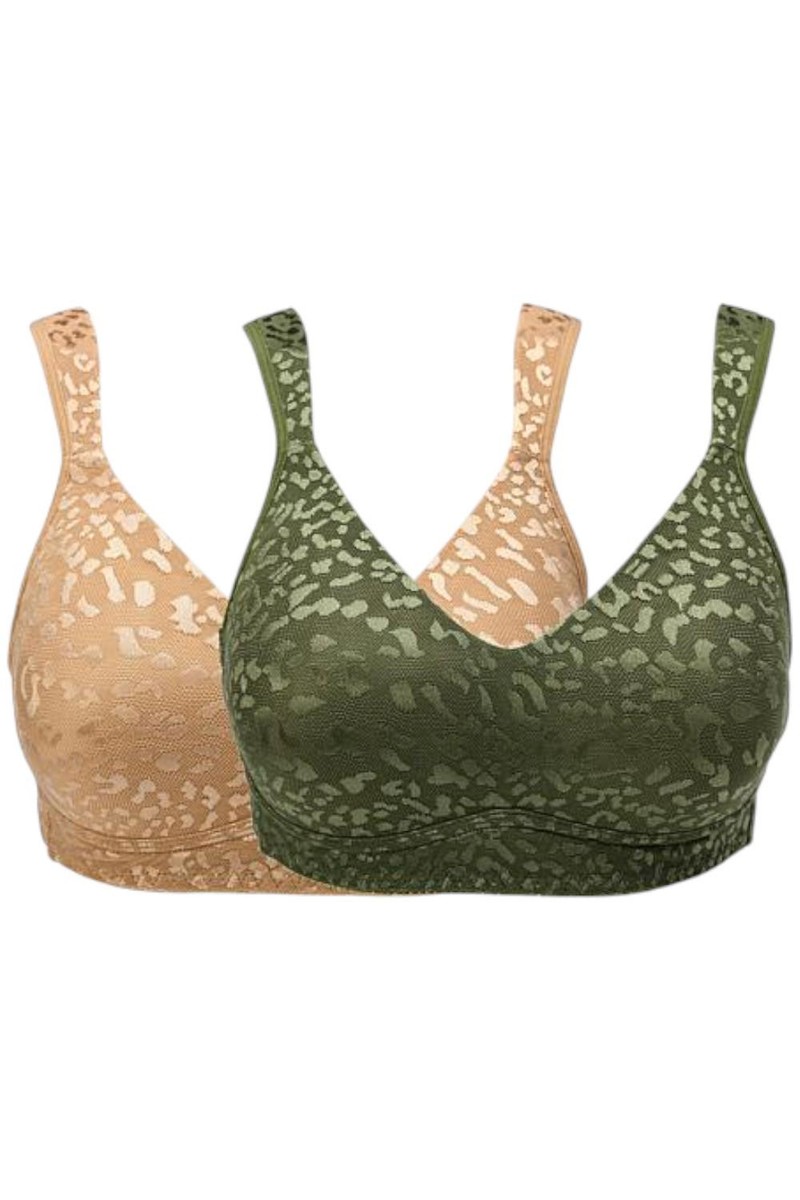 Rhonda Shear Women's 2pack Bras with Jacquard Print Beige/Matcha