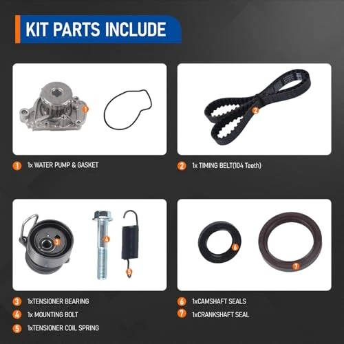 Timing Belt Kit w/ Water Pump Compatible with Honda Civic 2001-2005 TCK312 - Image 4 of 4