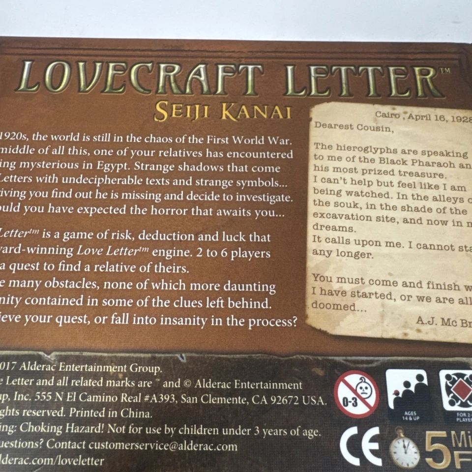 Lovecraft Letter Love Letter Game Seiji Kanai 2017 AEG Complete Game Boxed - Image 3 of 4
