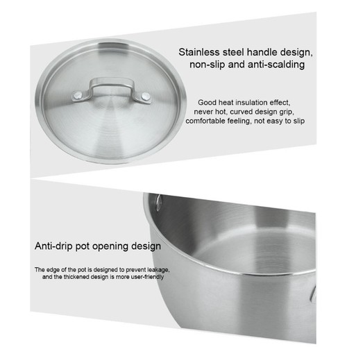 304 Stainless Steel Stock Pod with Lid Cover 3-Ply Clad Base Soup Pot Cookware - Bild 4 von 10