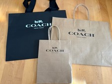 3 Authentic Coach Paper Shopping Bags- 1 Large Black 1 Large Brown 1 Small Brown