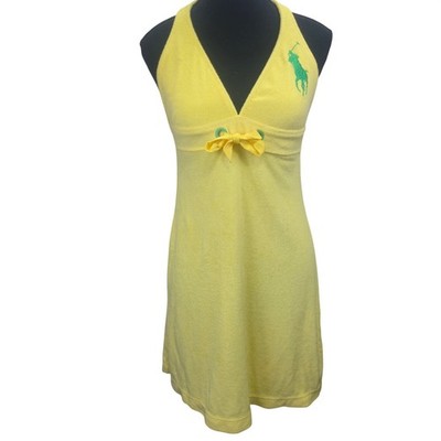 Yellow Terry Cloth Halter Dress Swim Cover Up Green Pony Medium Beach  Resortwear