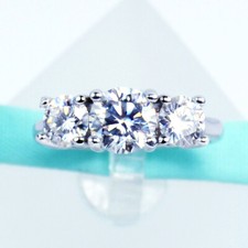 White Moissanite 3 Stone Engagement Ring 925 Sterling Silver, Total 2Carat