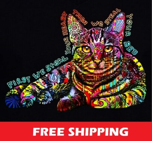 T-SHIRT-CAT-FIRST WE STEAL YOUR HEART AND THEN WE STEAL YOUR BED - Afbeelding 1 van 1