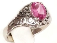 Pink Lab Sapphire Size 6.5 Ring 925 Sterling Silver Vintage Style USA Made 1ct