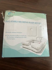 Inflatable Bedside Shampoo Basin Kit with Water Bag Shower Shawl /new open box