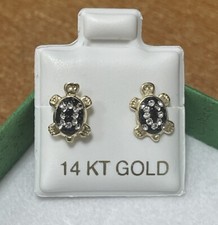 Turtle Earrings 14K Solid Gold With Safety Backing