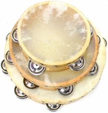 DEURA Tambourines SET Wooden Church Party Tambourine Natural Head 6 8 10 Inches