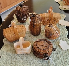 Vintage Miniature Wicker Baskets New 7 W/Lids - Lot 2 - Easter, Crafts, Decor