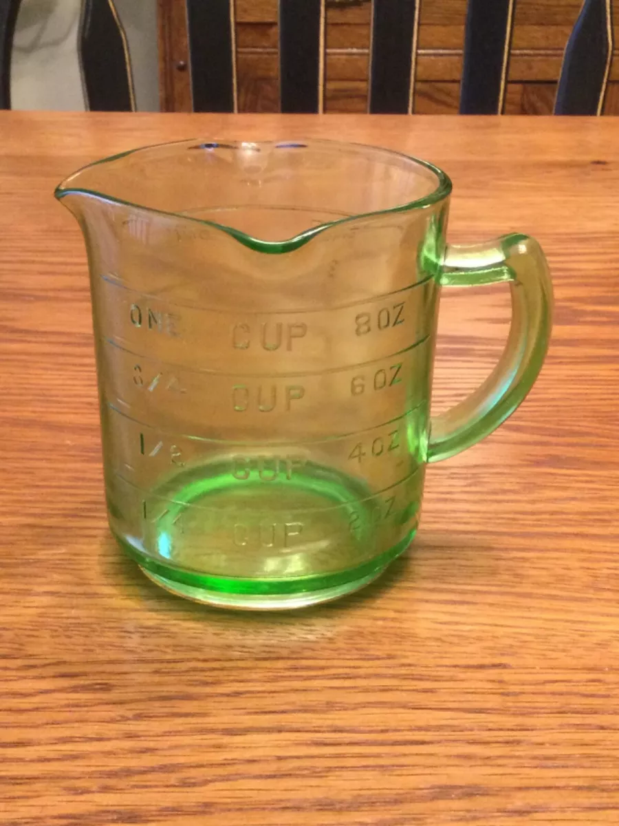 Green Kellogg’s Depression Uranium Glass 3 Spout One Cup Liquid Measuring  Cup