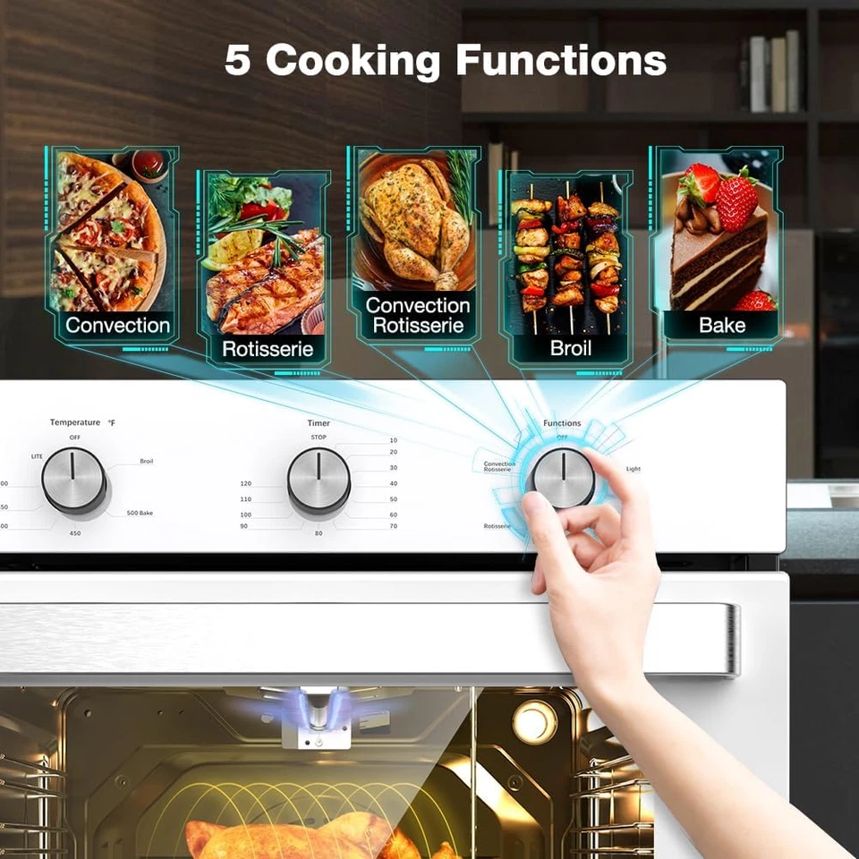 Horno de pared de gas de 24", certificado ETL 2,12 pies cúbicos Horno de gas natural con 5 fu de cocción Foto 3 de 4