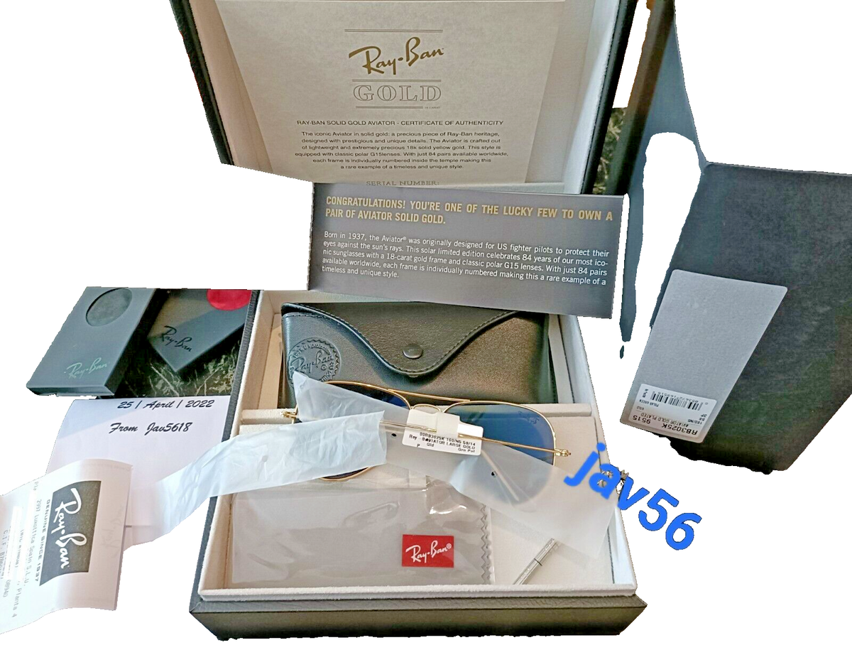 RAYBAN AVIATOR SUNGLASSES SOLID GOLD 18kt 3025k LIMITED 84 RAYBAN AVIATOR SUNGLASSES SOLID GOLD 18kt 3025k LIMITED 84