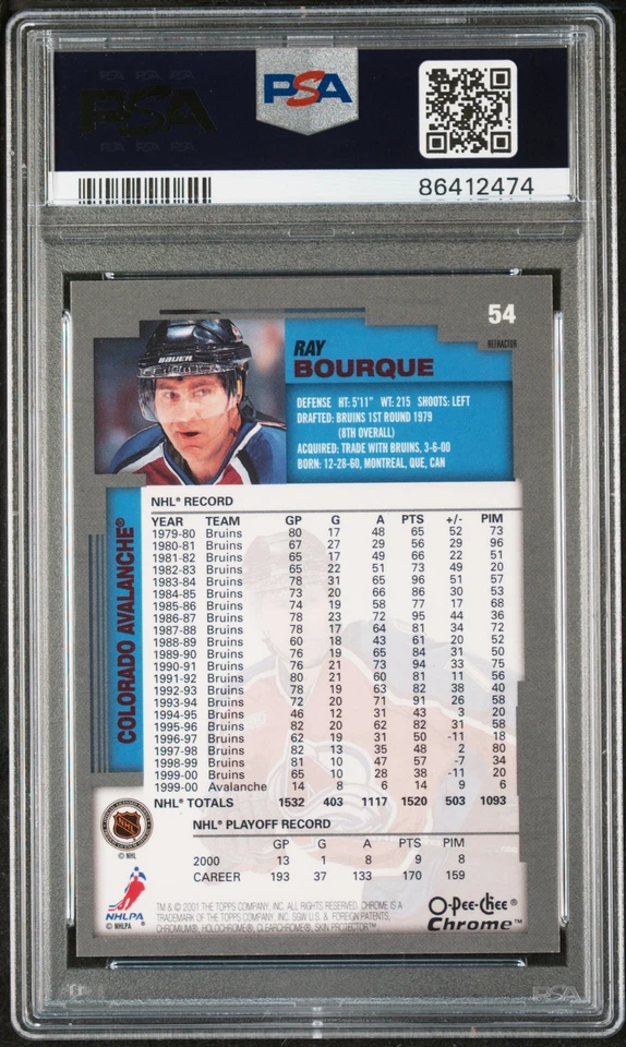 2000 O-PEE-CHEE CHROME REFRACTOR #54 RAY BOURQUE PSA 9 - Image 2 of 2