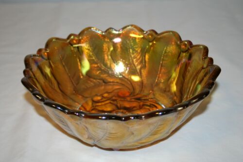 Indiana Glass 9" Wild Rose Amber Carnival Footed Bowl - G2 - 第 1/4 張圖片