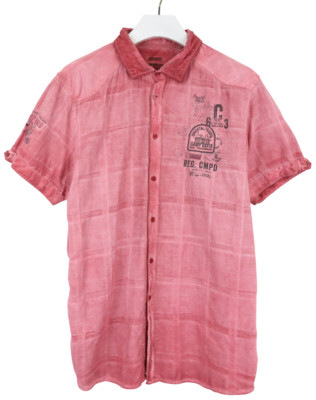 Camp David Green Regular Fit Shirt Herren XL Kurz Arm Propagation Kragen Kariert