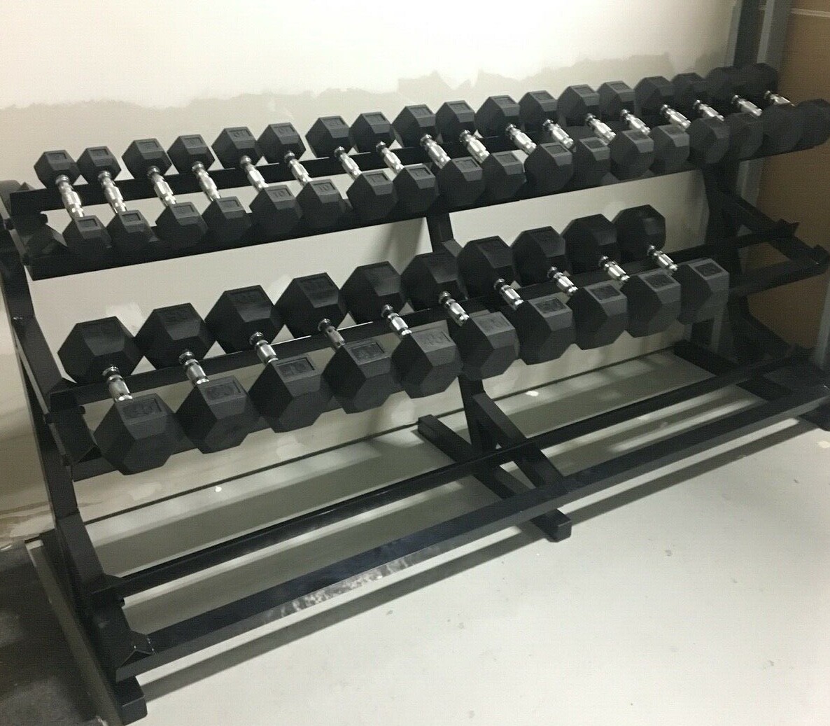 BRAND NEW IN STOCK 5-70LB RUBBER HEX DUMBBELL SET LARGE 3-TIER