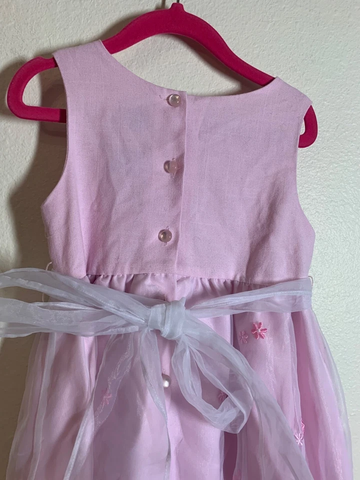 Винтажный зеленый собаки с подкладкой платье девочек размер 5 цветочный розовый Spring - Изображение 4 из 4