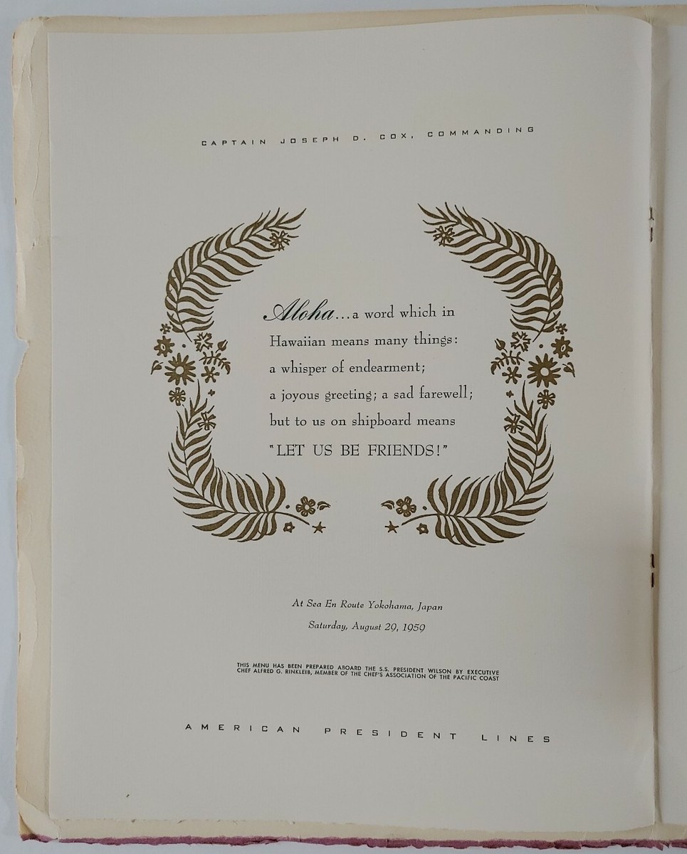 AMERICAN PRESIDENT LINES メニュー　希少 SS President Wilson Menu American President Lines En Route