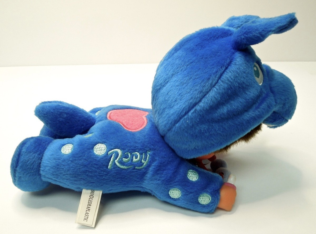 2001 MONCHHICHI Rody Blue Coveralls Lying Down SEKIGUCHI Stuffed