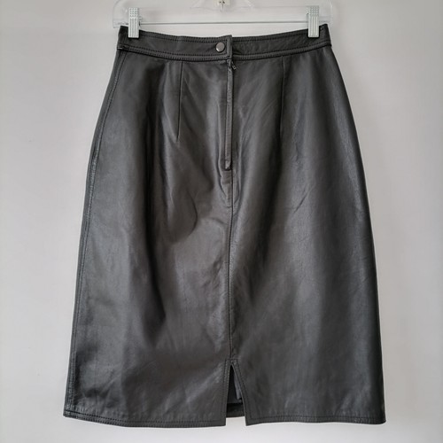 Vintage 80's Winlit Women's Black Leather Western Gothic Pencil Skirt Size 10 - Picture 4 of 6