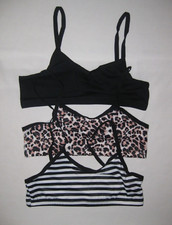 Shein tween girls 3pk padless bralettes black/leopard/striped nip